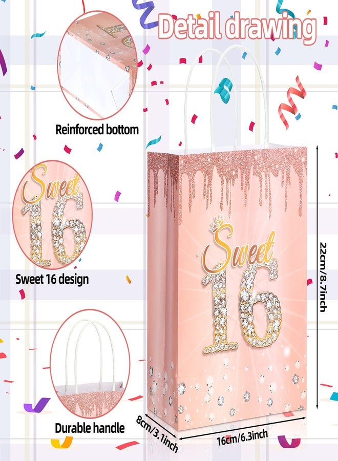 تيلينغ مجموعة تيلينج من 18 قطعة من هدايا حفلات عيد الميلاد السادس عشر، أكياس هدايا حلوى مع مقابض، زينة لحفلات عيد الميلاد السادس عشر (ذهبي وردي) - Image 2